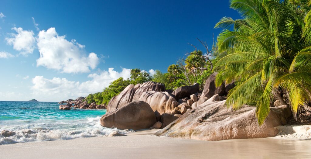 spiaggia Anse Lazio, isola di Praslin, Seychelles